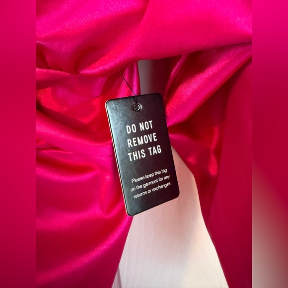 Express NWT Hot Pink Satin V-Neck Twist Font Kimono Sleeve Dress - Picture 6 of 8